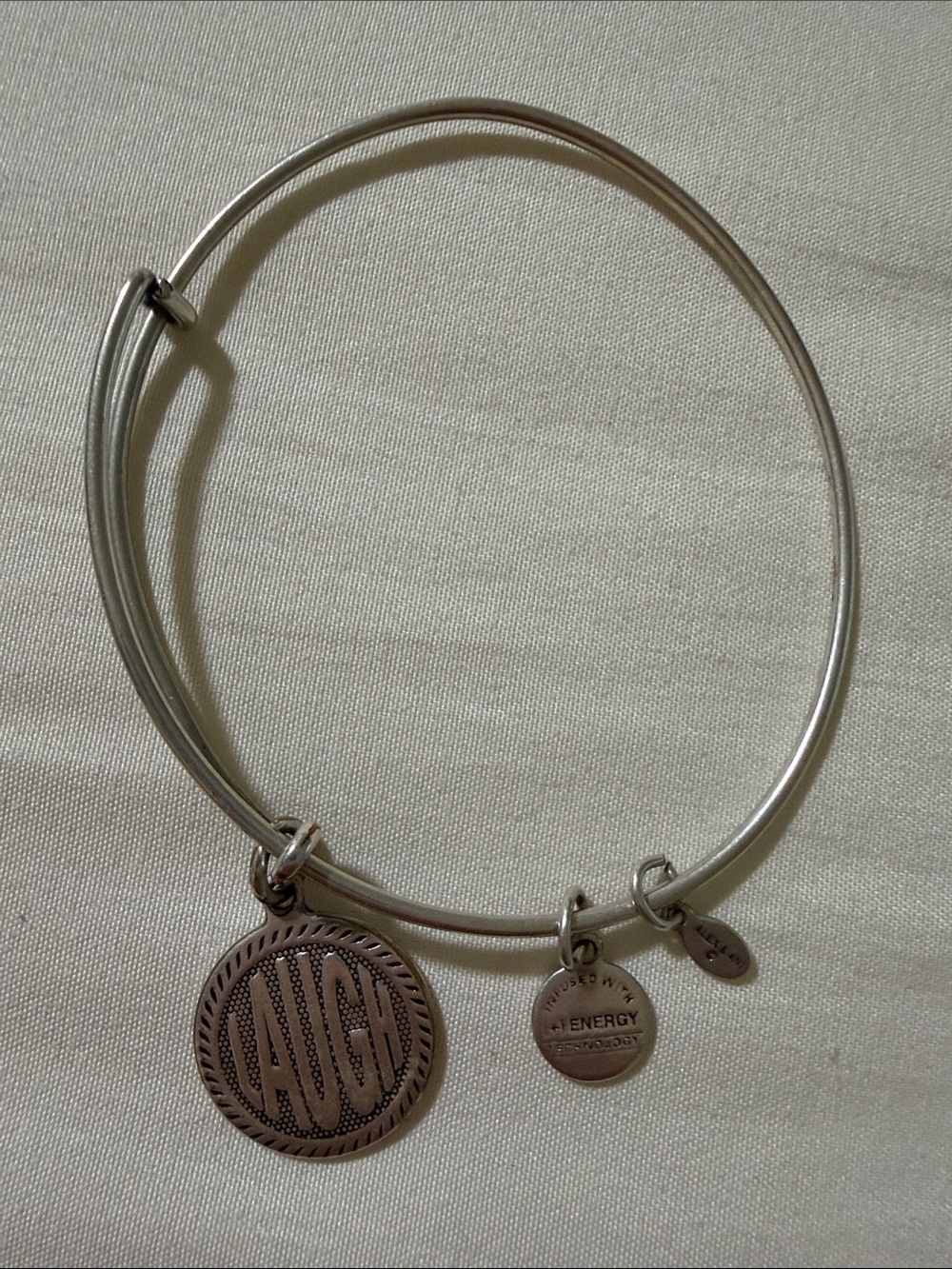 Alex and Ani Silver Laugh Disc Charm Bangle Bracelet
